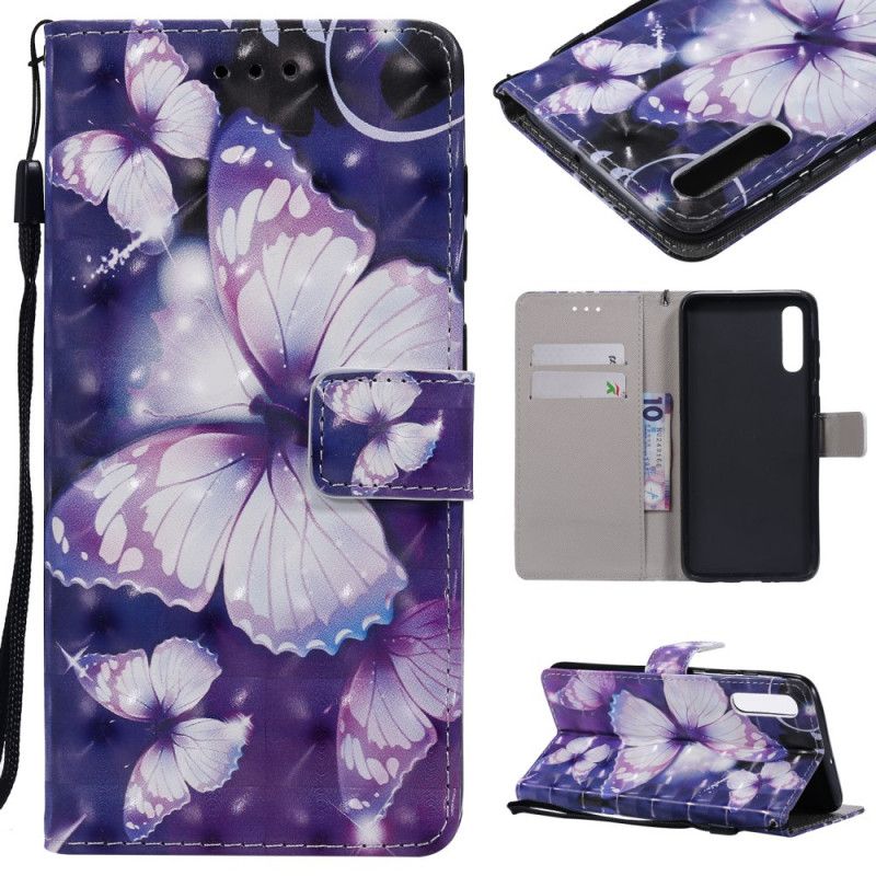 Lederhüllen Samsung Galaxy A70 Pink Bunte Tanga-Schmetterlinge