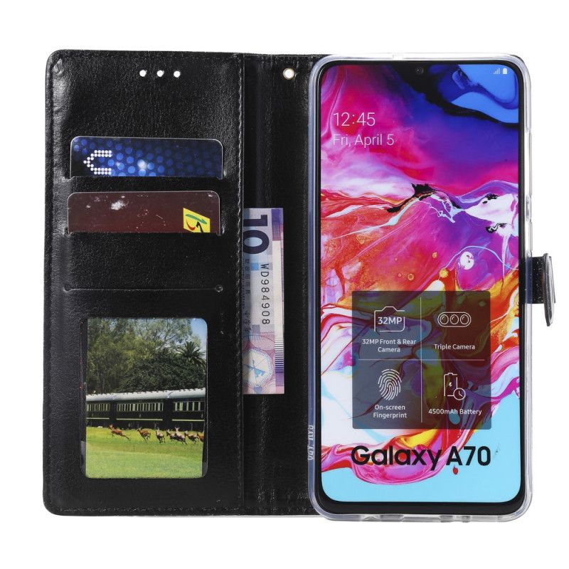 Lederhüllen Samsung Galaxy A70 Schwarz Designer-Pailletten Mit Tanga