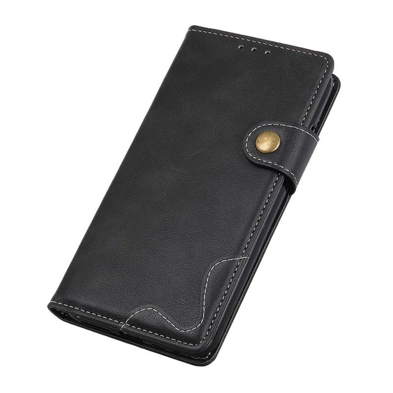 Lederhüllen Samsung Galaxy A70 Schwarz Künstlerischer Knopf Und Nähte