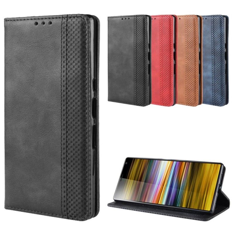 Flip Case Sony Xperia 10 Plus Schwarz Handyhülle Einfaches Vintage-Kunstleder