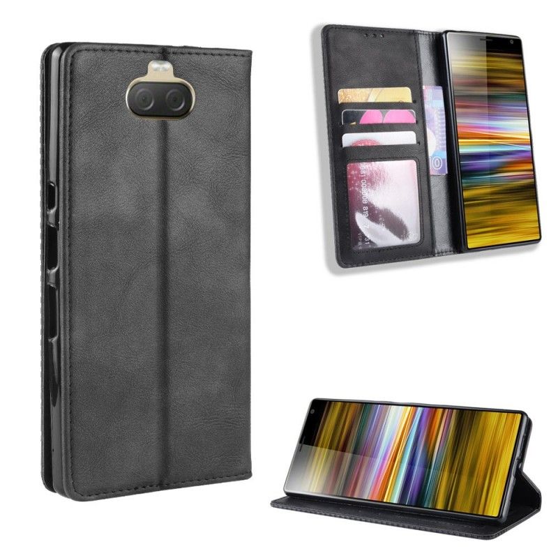 Flip Case Sony Xperia 10 Plus Schwarz Handyhülle Einfaches Vintage-Kunstleder