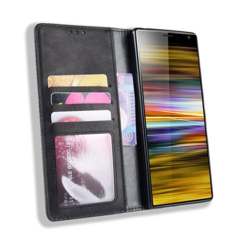 Flip Case Sony Xperia 10 Plus Schwarz Handyhülle Einfaches Vintage-Kunstleder