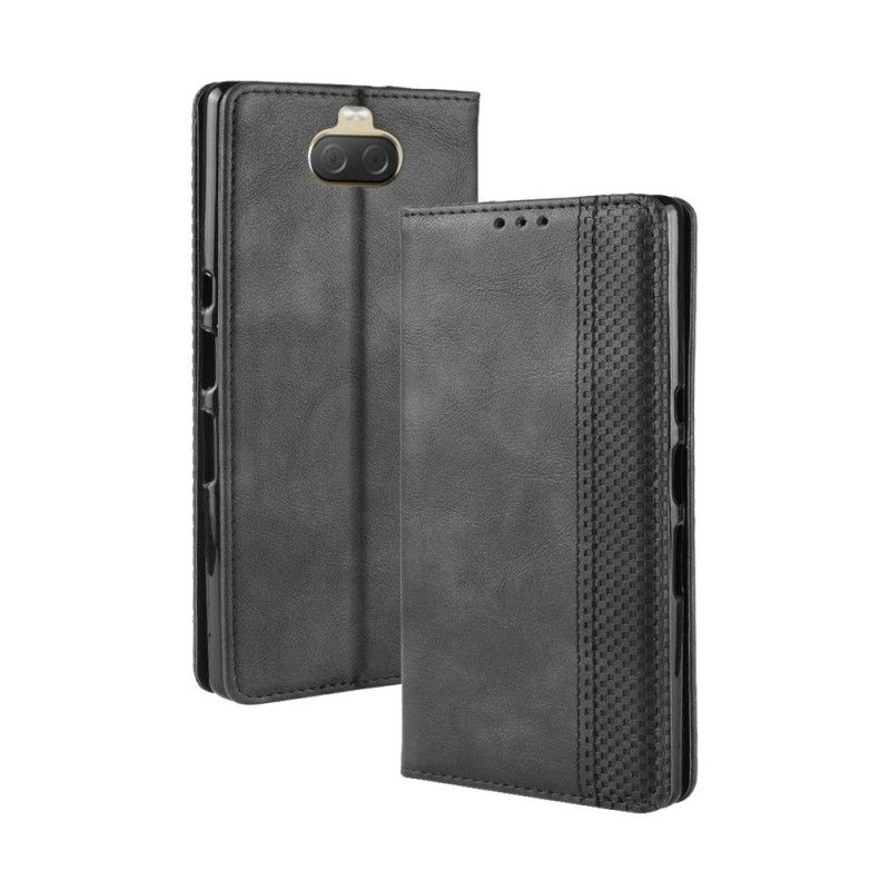 Flip Case Sony Xperia 10 Plus Schwarz Handyhülle Einfaches Vintage-Kunstleder