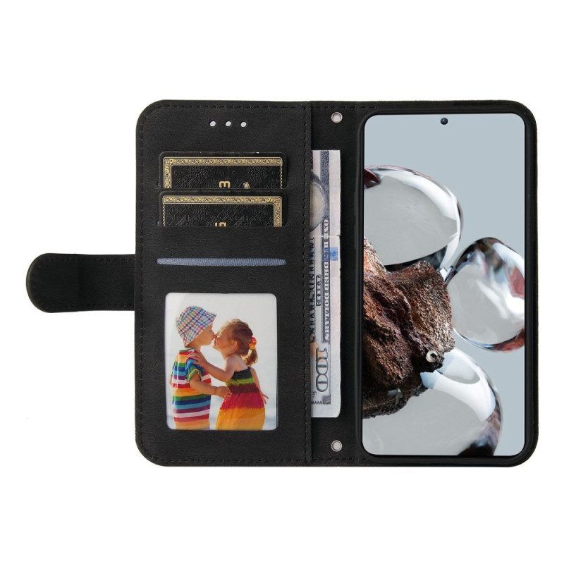 Flip Case Für Xiaomi 12T / 12T Pro Dekorative Niete Und Schlüsselband