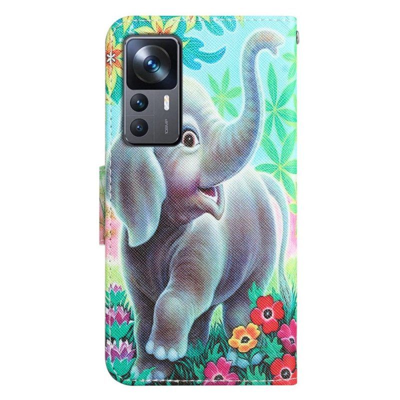 Flip Case Für Xiaomi 12T / 12T Pro Mit Kordel Fass Mich Nicht An Elefant Mit Riemen