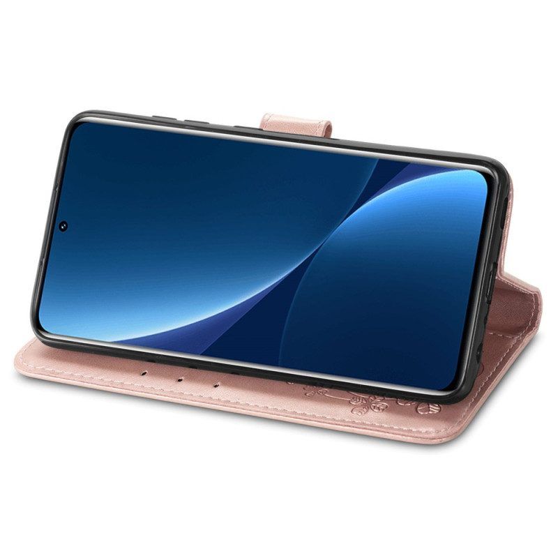 Flip Case Für Xiaomi 12T / 12T Pro Mit Kordel Kleine Riemenblumen