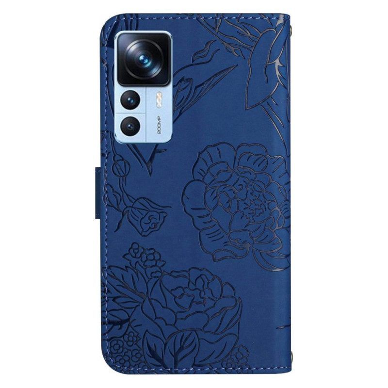 Flip Case Für Xiaomi 12T / 12T Pro Schmetterlinge Und Schultergurt