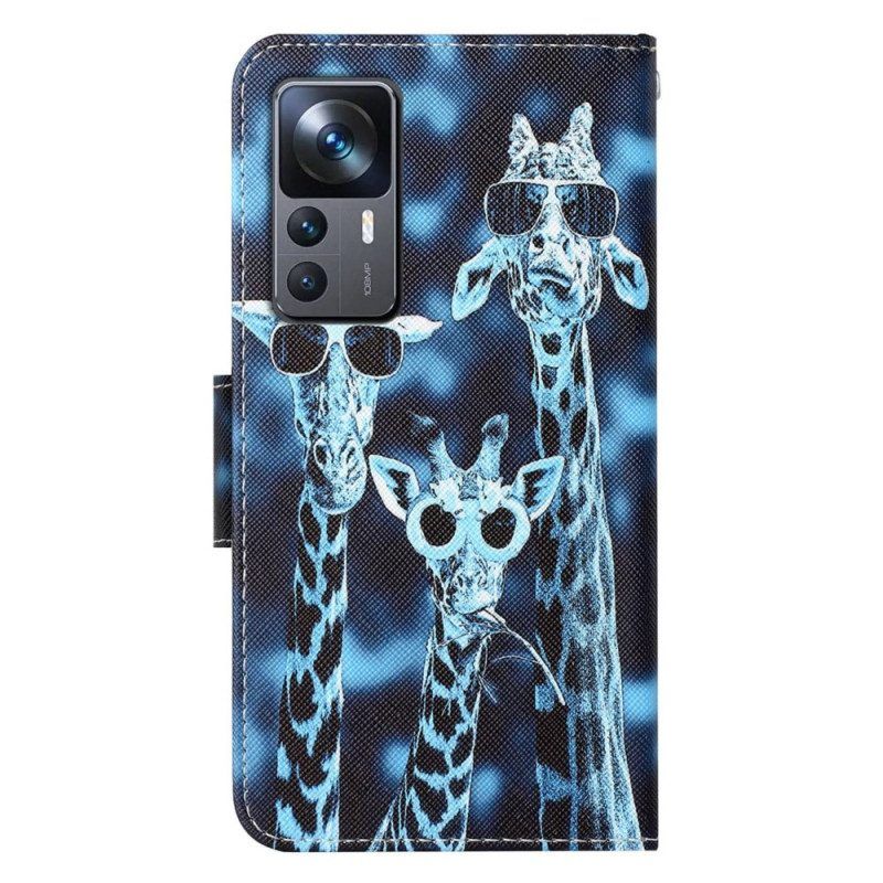 Lederhüllen Für Xiaomi 12T / 12T Pro Mit Kordel Inkognito-giraffen Im Schlüsselband
