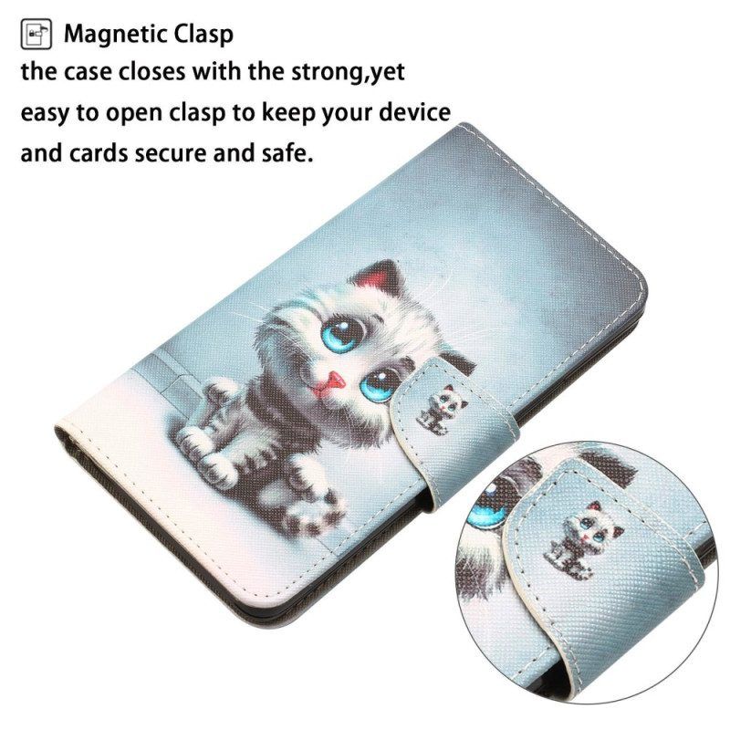 Lederhüllen Für Xiaomi 12T / 12T Pro Mit Kordel Riemchenblauäugige Katze