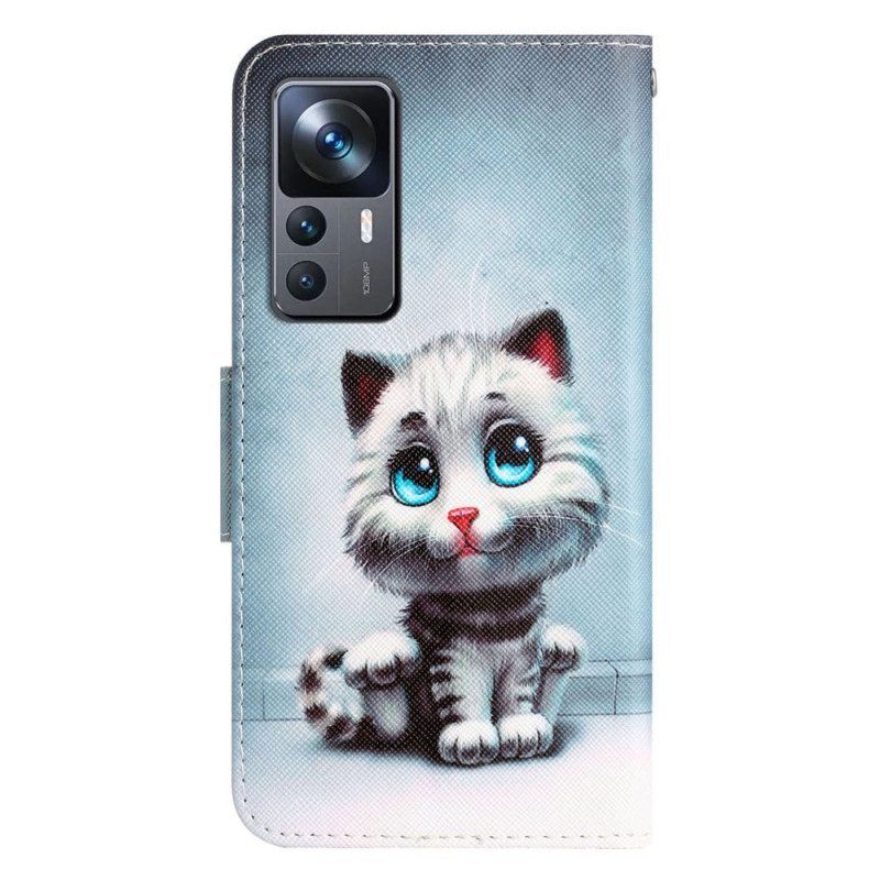 Lederhüllen Für Xiaomi 12T / 12T Pro Mit Kordel Riemchenblauäugige Katze