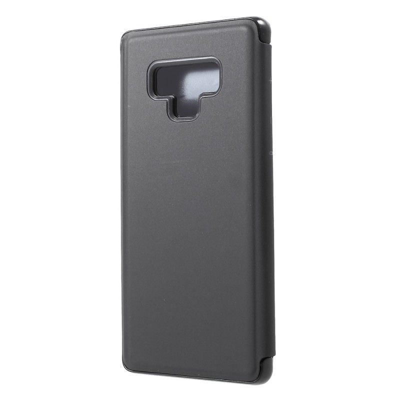 Ansichtsabdeckung Samsung Galaxy Note 9 Schwarz Spiegel Und Ledereffekt