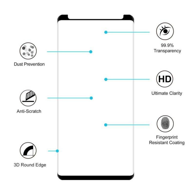 Gebogener 3D-Schild Aus Gehärtetem Glas Samsung Galaxy Note 9 Schwarz