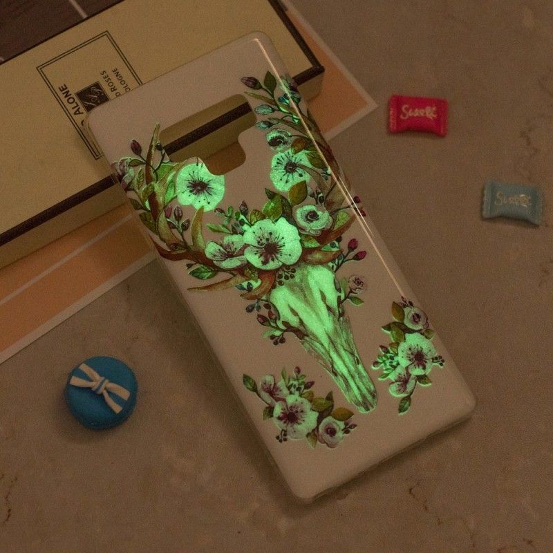 Hülle Für Samsung Galaxy Note 9 Fluoreszierender Blühender Elch