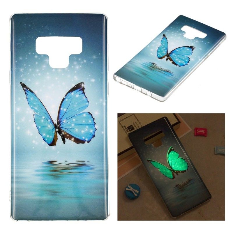 Hülle Samsung Galaxy Note 9 Fluoreszierender Blauer Schmetterling