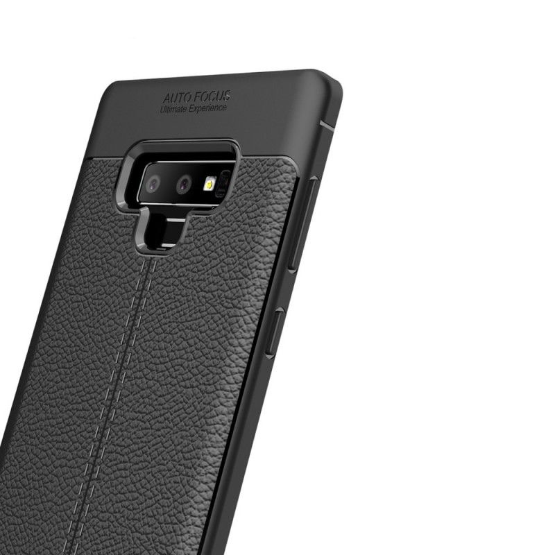 Hülle Samsung Galaxy Note 9 Schwarz Doppellinien-Litschileder-Effekt