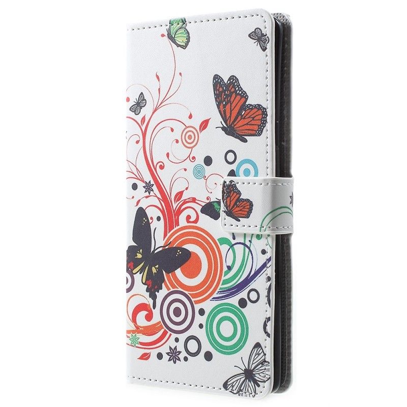 Lederhüllen Für Samsung Galaxy Note 9 Lila Schmetterlinge Und Blumen