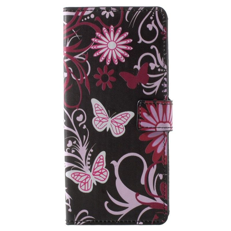 Lederhüllen Für Samsung Galaxy Note 9 Lila Schmetterlinge Und Blumen