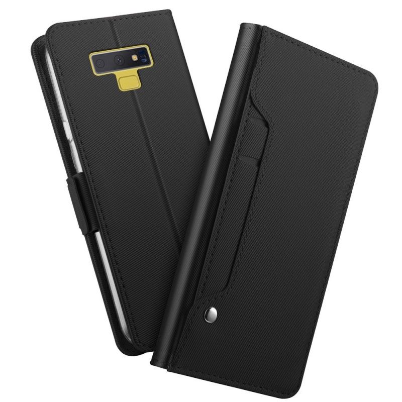 Lederhüllen Für Samsung Galaxy Note 9 Schwarz Abnehmbarer Kartenhalter Und Spiegel