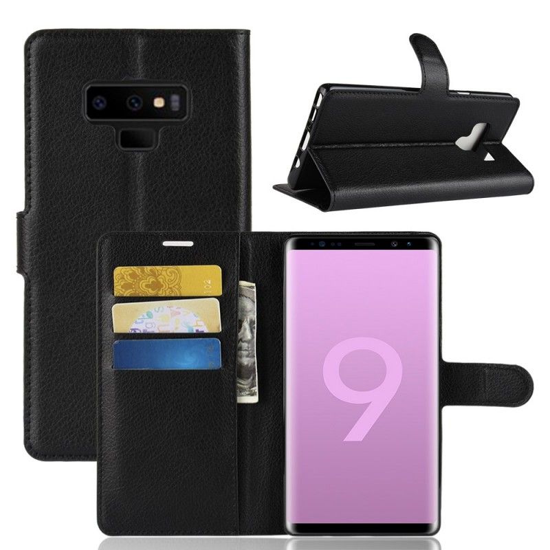 Lederhüllen Für Samsung Galaxy Note 9 Schwarz Retro-Litschi