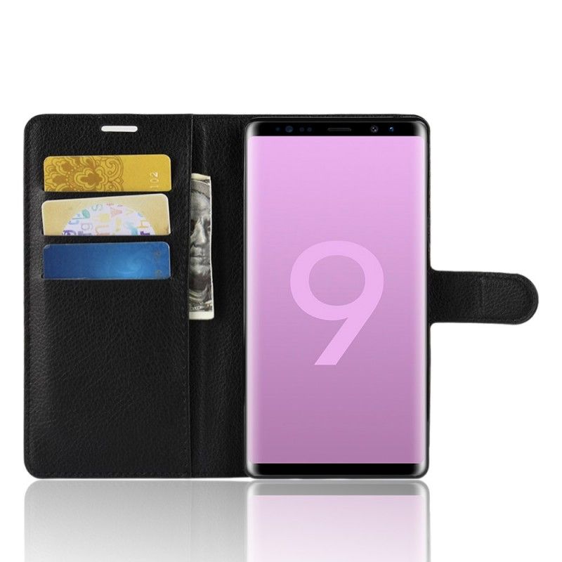 Lederhüllen Für Samsung Galaxy Note 9 Schwarz Retro-Litschi