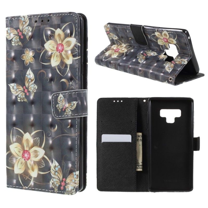 Lederhüllen Samsung Galaxy Note 9 Handyhülle Schmetterlinge Mit Luxusgurt