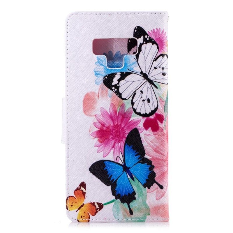Lederhüllen Samsung Galaxy Note 9 Pink Bemalte Schmetterlinge Und Blumen