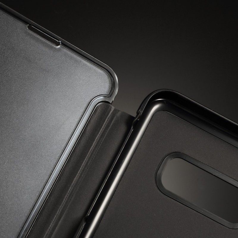 Ansichtsabdeckung Samsung Galaxy S10E Schwarz Spiegel Und Ledereffekt