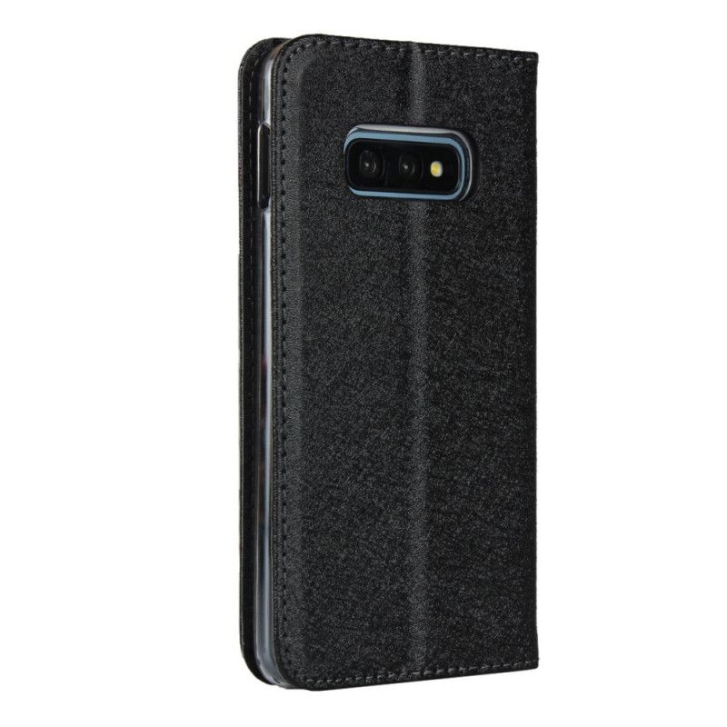 Flip Case Samsung Galaxy S10E Schwarz Weicher Lederstil Mit Riemen