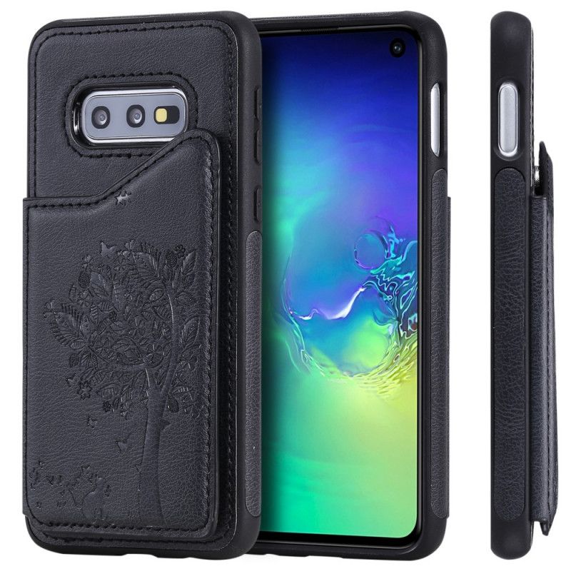 Hülle Für Samsung Galaxy S10E Lila Kartenhalter Mit Katzendruck