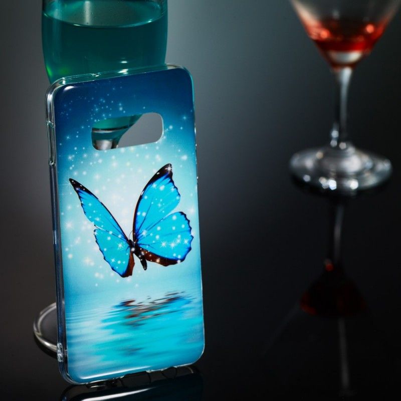 Hülle Samsung Galaxy S10E Fluoreszierender Blauer Schmetterling