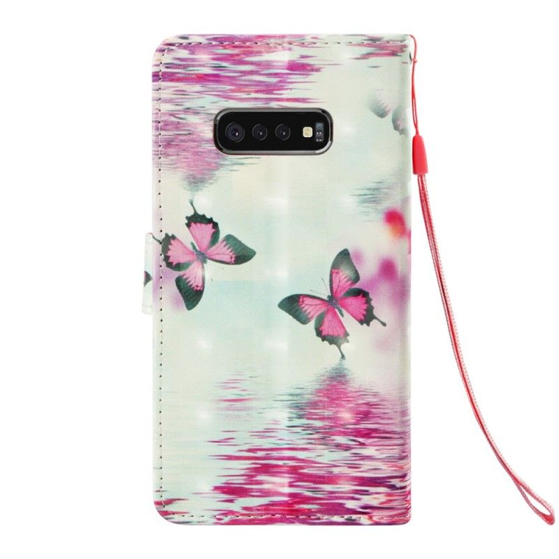 Lederhüllen Für Samsung Galaxy S10E Rote Schmetterlinge