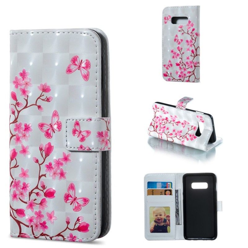 Lederhüllen Samsung Galaxy S10E Handyhülle Gepolsterte Schmetterlinge Und Blumen