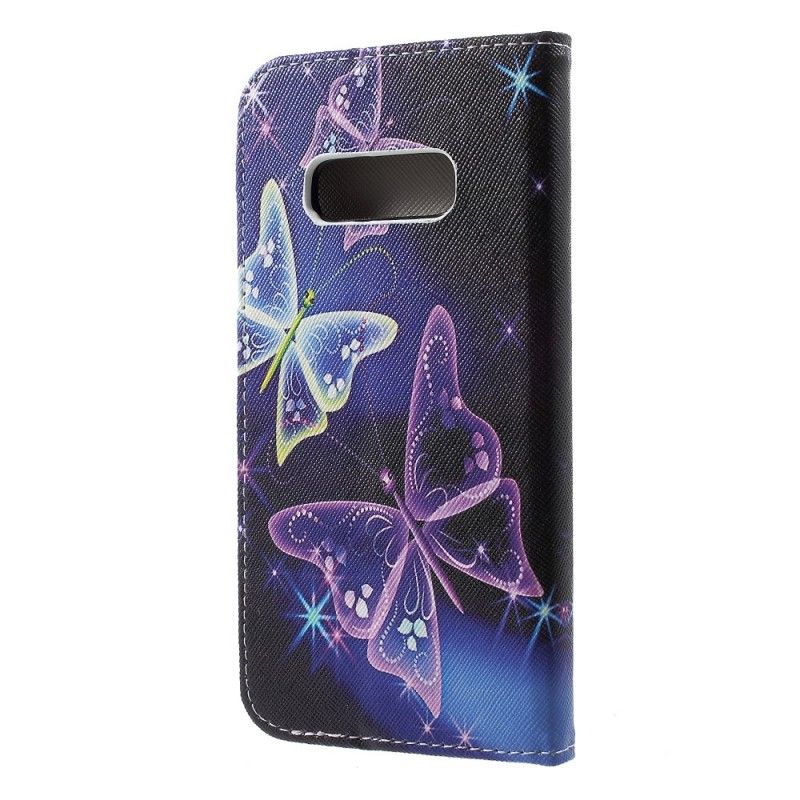 Lederhüllen Samsung Galaxy S10E Lila Schmetterlinge Und Blumen