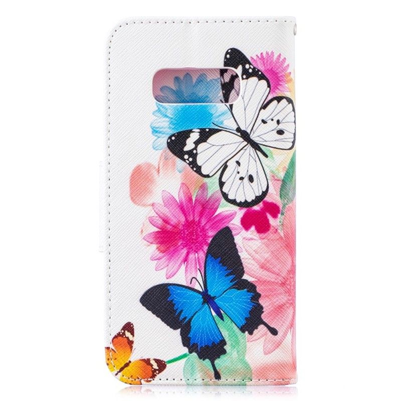 Lederhüllen Samsung Galaxy S10E Magenta Bemalte Schmetterlinge Und Blumen