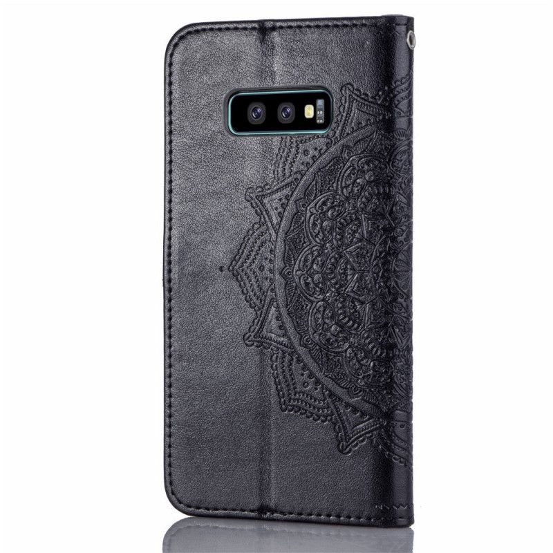 Lederhüllen Samsung Galaxy S10E Schwarz Mandala Mittleren Alters