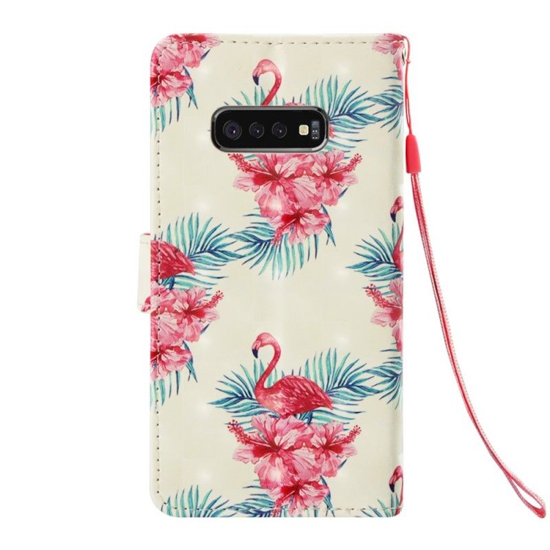 Lederhüllen Samsung Galaxy S10E Weiß Handyhülle Mehrere Flamingos