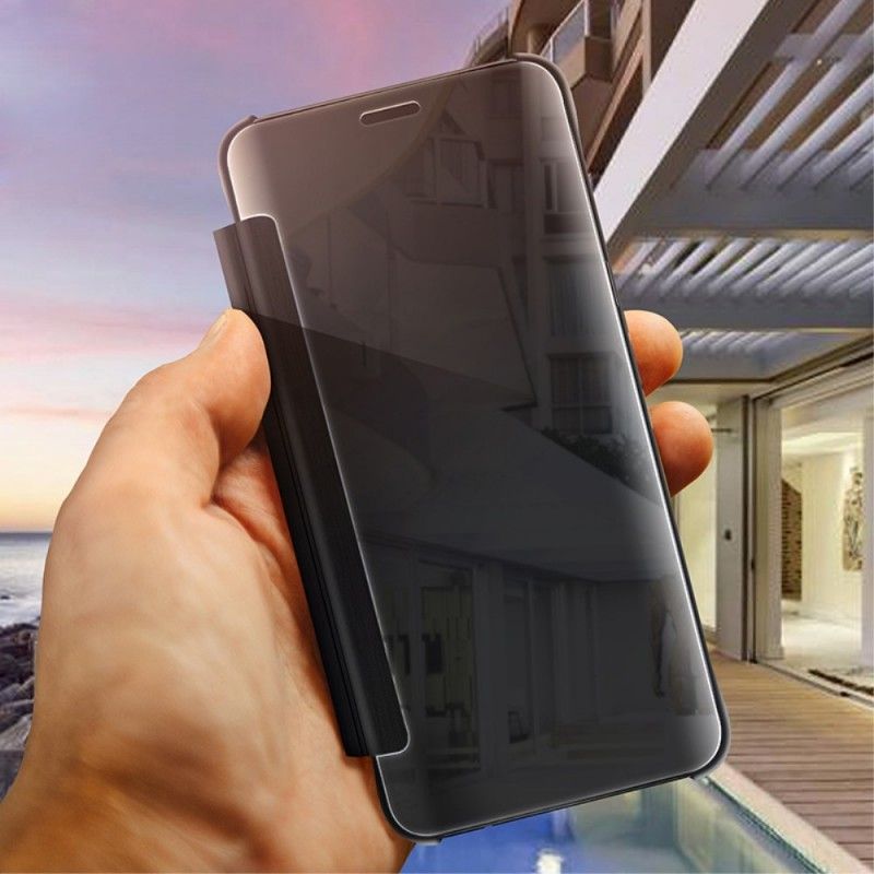 Ansichtsabdeckung Samsung Galaxy S9 Grau Spiegel Und Ledereffekt