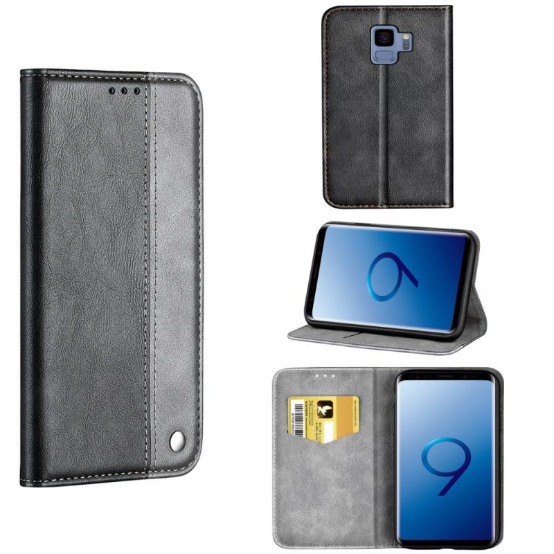 Flip Case Samsung Galaxy S9 Grau Zweifarbiger Ledereffekt