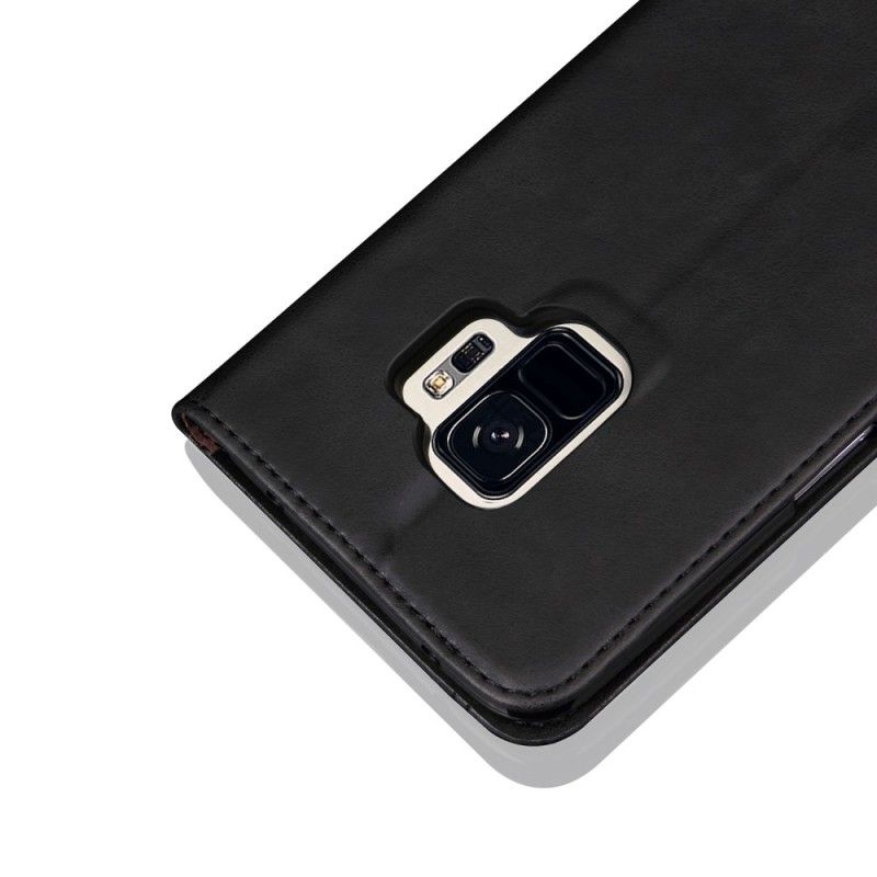 Flip Case Samsung Galaxy S9 Schwarz Genähter Ledereffekt