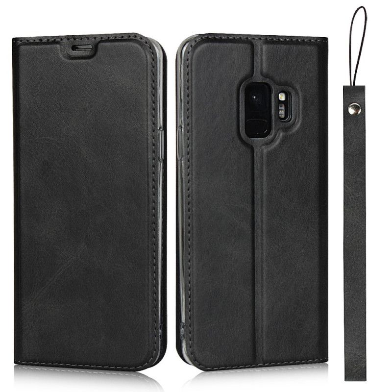 Flip Case Samsung Galaxy S9 Schwarz Klasse Kunstleder Mit Riemen