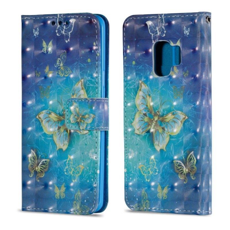Lederhüllen Für Samsung Galaxy S9 3D Goldene Schmetterlinge