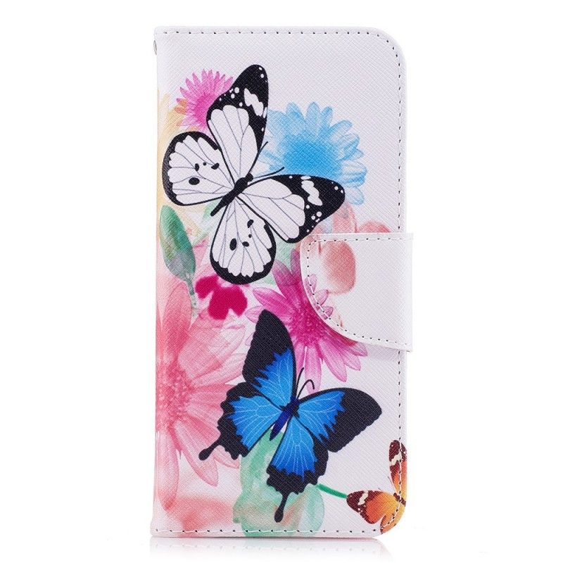 Lederhüllen Samsung Galaxy S9 Pink Bemalte Schmetterlinge Und Blumen