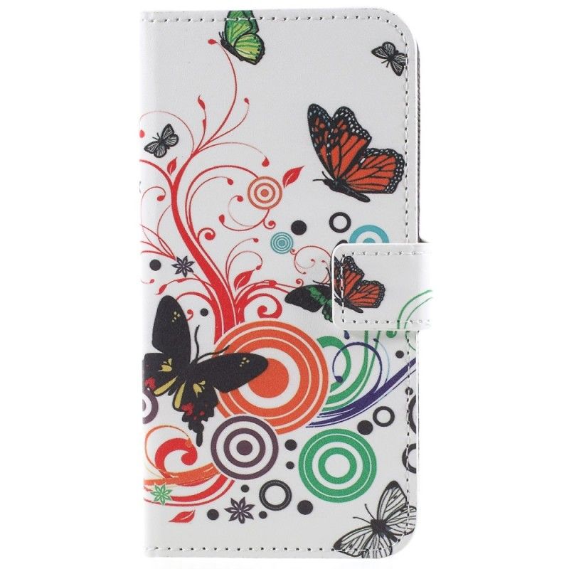 Lederhüllen Samsung Galaxy S9 Schwarz Schmetterlinge Und Blumen