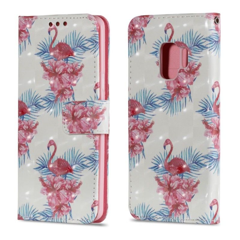 Lederhüllen Samsung Galaxy S9 Weiß Mehrere Flamingos