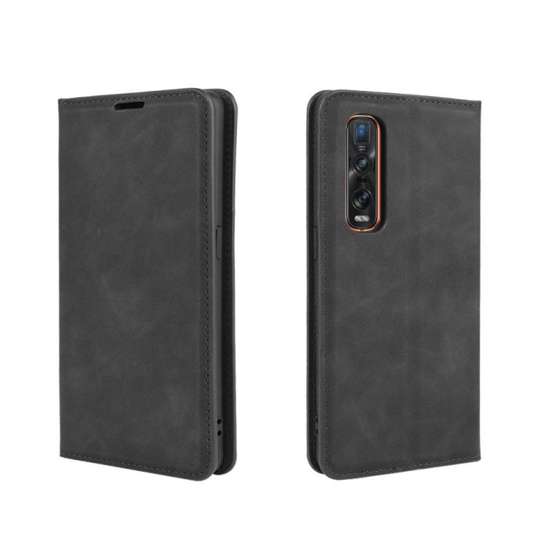 Flip Case Oppo Find X2 Pro Schwarz Weichledereffekt