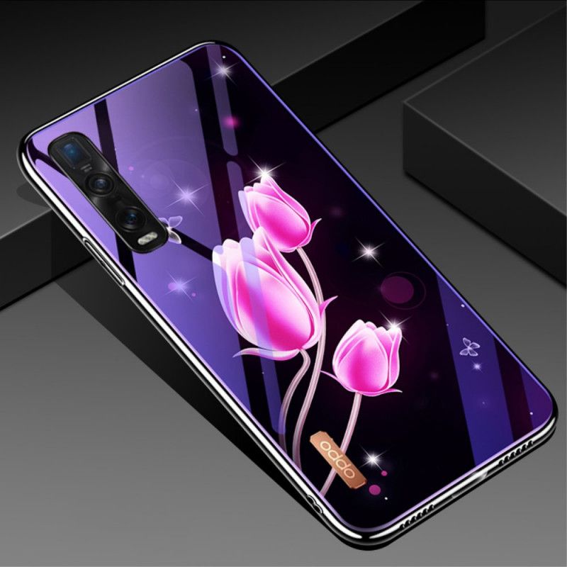 Hülle Oppo Find X2 Pro Magenta Gehärtetes Glas Und Blumensilikon