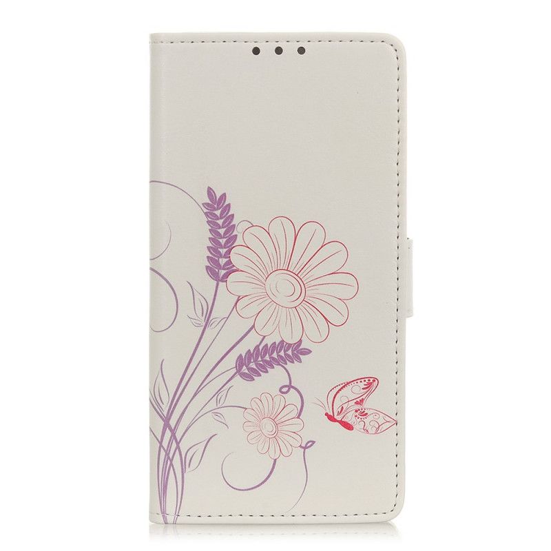 Lederhüllen Oppo Find X2 Pro Handyhülle Schmetterlinge Und Blumen Zeichnen