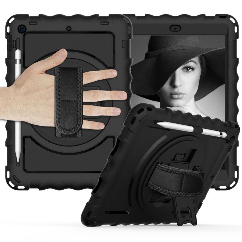 Hülle Für iPad 10.2" (2019) (2020) Schwarz Extrem Widerstandsfähiger Gurt Und Schultergurt