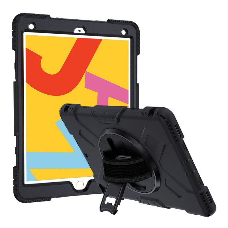Hülle iPad 10.2" (2019) (2020) Schwarz Super Widerstandsfähiger Gurt Und Schultergurt
