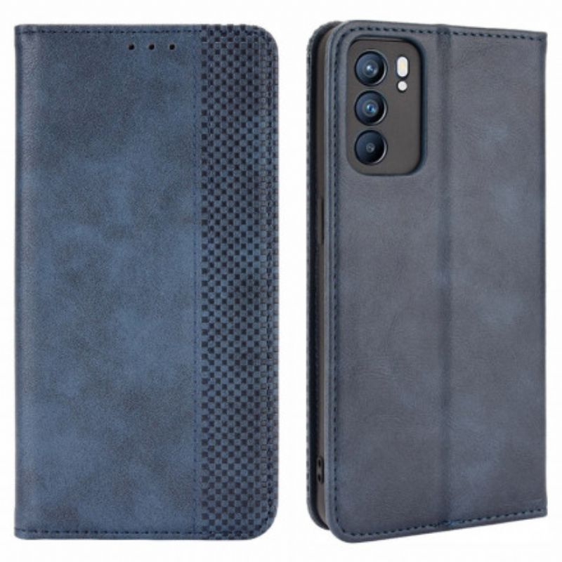 Flip Case Oppo Reno 6 5g Stilisierter Vintage-ledereffekt